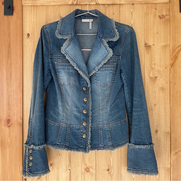 Classiques Entier Women’s Small Denim Raw Hem Snap Denim Blazer Jacket - Picture 3 of 15